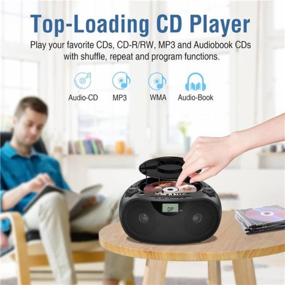 Portable Stereo CDPlayer Boombox with AM/FM Radio,Bluetooth,USB,AUX-in,Headphone - Picture 4 of 6